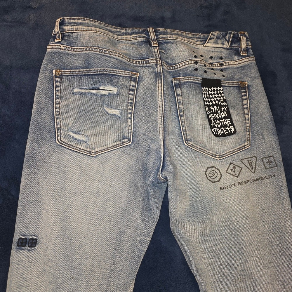 Ksubi Chitch Jeans Mens 34 Light Blue Distressed Slim Fit Denim 3982-A16